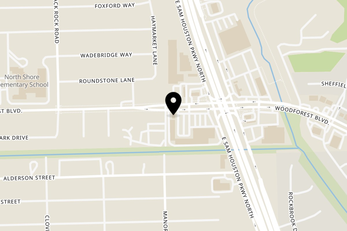 Map showing the location of Baytown Seafood on 14602 Woodforest Blvd #02 in Houston